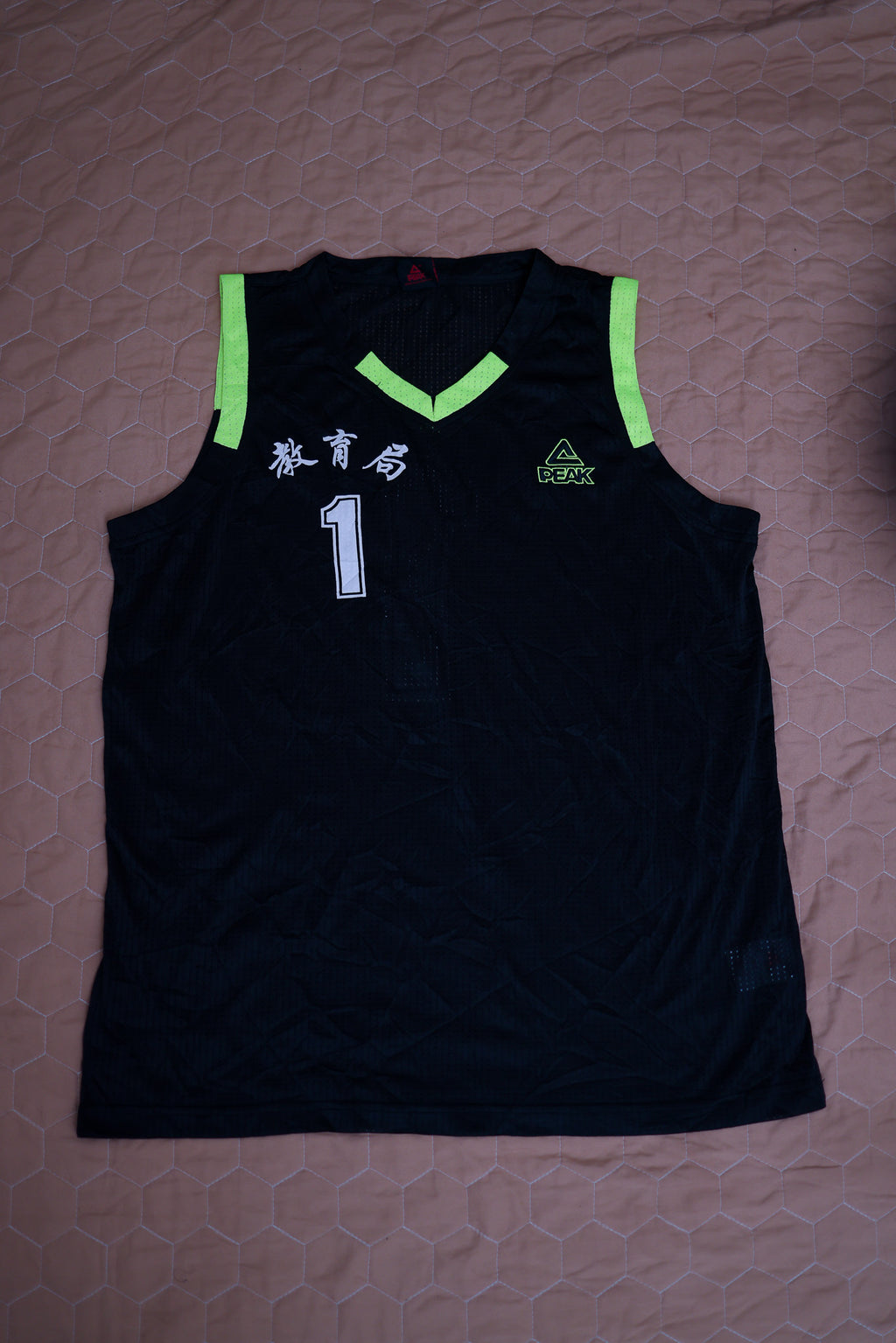PEAK Black & Neon Green Basketball Jersey (No. 1)